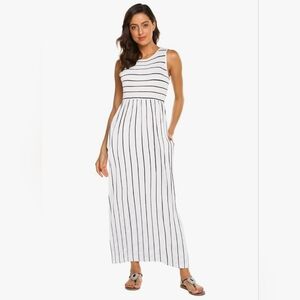 Hount Women's Summer Sleeveless Striped Casual Long Maxi Dress with Pockets XXL